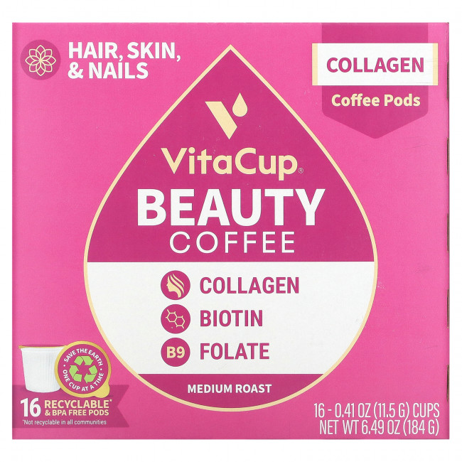 VitaCup, Beauty Coffee, средней обжарки, 16 чашек по 11,5 г (0,41 унции) VitaCup, Beauty Coffee, средней обжарки, 16 чашек по 11,5 г (0,41 унции)