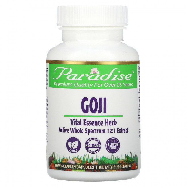 Paradise Herbs, Goji, 60 вегетарианских капсул Paradise Herbs, Goji, 60 вегетарианских капсул
