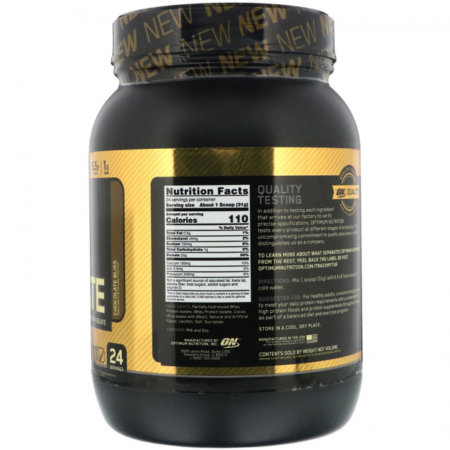 Optimum Nutrition, Gold Standard 100% Isolate, изолят, шоколадный вкус, 744 г (1,64 фунта)