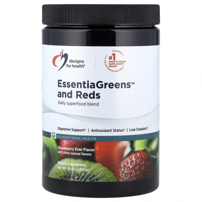 Designs For Health, EssentiaGreens™ и красные фрукты, со вкусом клубники и киви, 310 г (10,9 унции)
