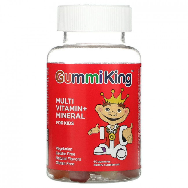 GummiKing, Мультивитамины и минералы для детей, виноград, лимон, апельсин, клубника и вишня, 60 жевательных таблеток GummiKing, Мультивитамины и минералы для детей, виноград, лимон, апельсин, клубника и вишня, 60 жевательных таблеток