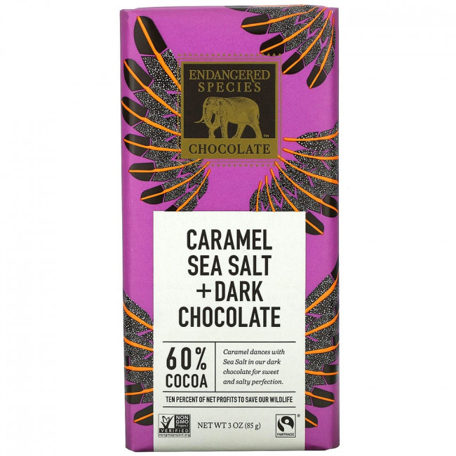 Endangered Species Chocolate, черный шоколад с карамелью и морской солью, 60% какао, 85 г (3 унции) Endangered Species Chocolate, черный шоколад с карамелью и морской солью, 60% какао, 85 г (3 унции)