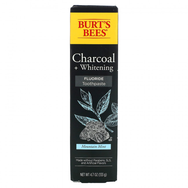 Burt's Bees, Charcoal + Whitening, зубная паста с фтором, горная мята, 133 г (4,7 унции)