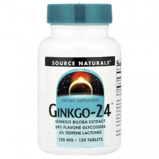 Source Naturals, Ginkgo-24, гинкго билоба,120 мг, 120 таблеток
