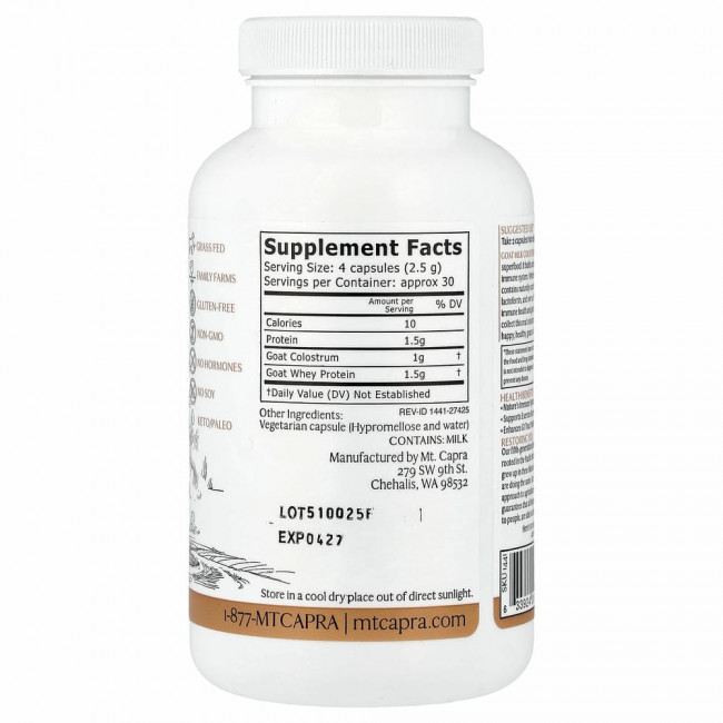 Mt. Capra, Capra Colostrum, молозиво из козьего молока, 120 капсул