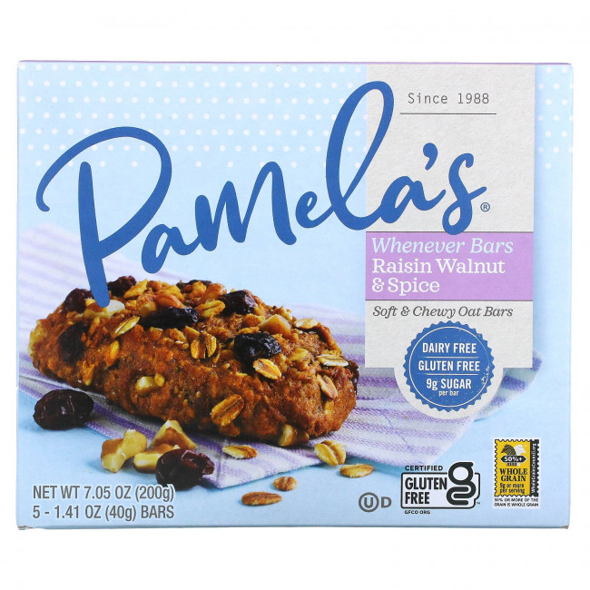 Pamela's Products, Whe Since Bars, овсяные, изюмные и ореховые специи, 5 батончиков по 40 г (1,41 унции) Pamela's Products, Whe Since Bars, овсяные, изюмные и ореховые специи, 5 батончиков по 40 г (1,41 унции)