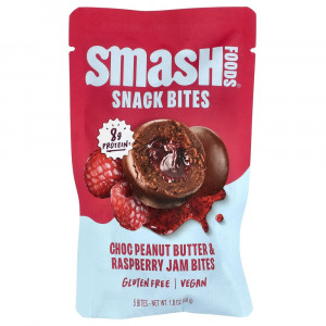 Smash Foods, мини-закуски, шоколадно-арахисовое масло и малиновый джем, 5 штук, 50 г (1,8 унции)