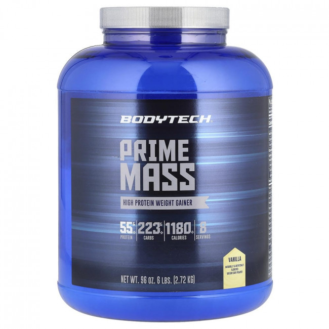 BodyTech, Prime Mass, высокобелковый гейнер для набора веса, ванильный, 6 фунтов (2,72 кг)