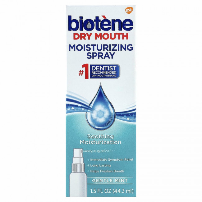 Biotene Dental Products, Увлажняющий спрей для сухого рта, нежная мята, 44,3 мл (1,5 жидк. Унции) Biotene Dental Products, Увлажняющий спрей для сухого рта, нежная мята, 44,3 мл (1,5 жидк. Унции)