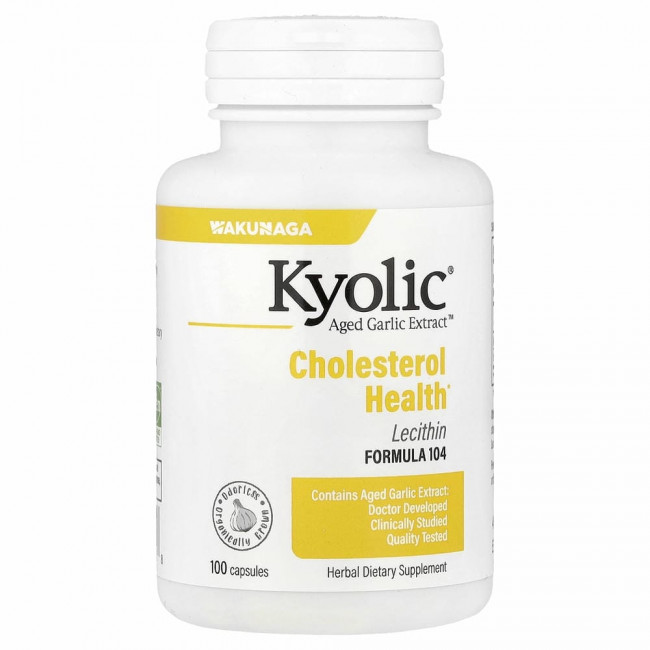 Kyolic, Aged Garlic Extract, экстракт чеснока с лецитином, состав 104 для снижения уровня холестерина, 100 капсул