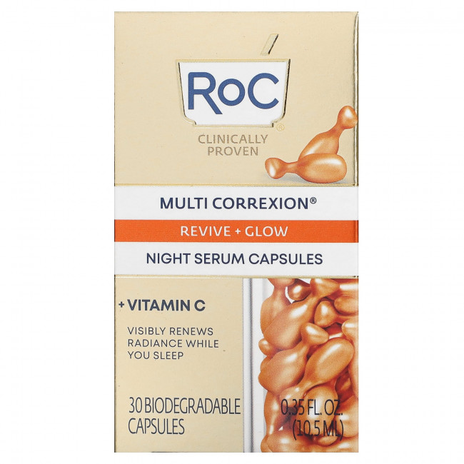 RoC, Multi Correxion, ночная сыворотка в капсулах, без отдушек, 30 биоразлагаемых капсул, 10,5 мл (0,35 жидк. Унции) RoC, Multi Correxion, ночная сыворотка в капсулах, без отдушек, 30 биоразлагаемых капсул, 10,5 мл (0,35 жидк. Унции)