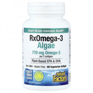 Натуральные факторы, RxOmega3 с водорослями, 60 вегетарианских мягких капсул Натуральные факторы, RxOmega3 с водорослями, 60 вегетарианских мягких капсул