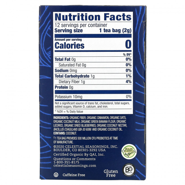 Celestial Seasonings, Gut Health, органическая овсянка с корицей, без кофеина, 12 чайных пакетиков, 2,3 г (0,08 унции)