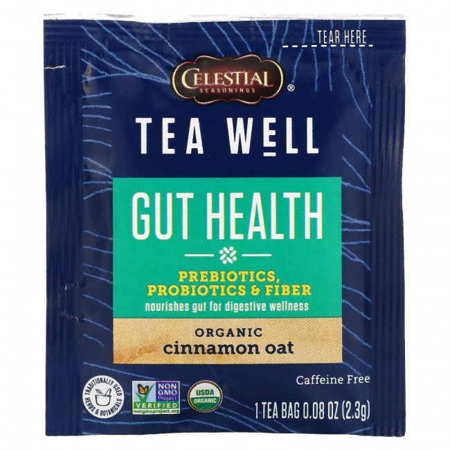 Celestial Seasonings, Gut Health, органическая овсянка с корицей, без кофеина, 12 чайных пакетиков, 2,3 г (0,08 унции)