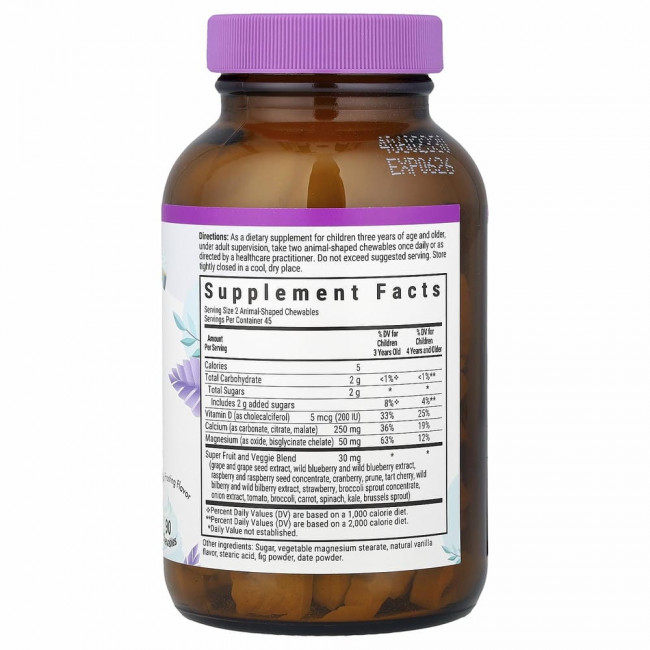 Bluebonnet Nutrition, Rainforest Animalz, кальций, магний и витамин D3 с натуральным ароматизатором со вкусом ванильной глазури, 90 жевательных таблеток в форме животных