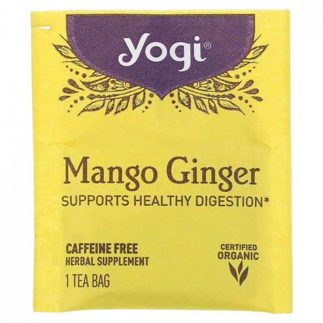 Yogi Tea, манго и имбирь, без кофеина, 16 чайных пакетиков, 32 г (1,12 унции)