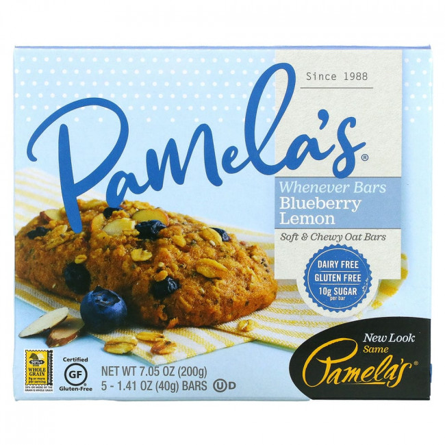 Pamela's Products, Wheever Bars, овес, черника и лимон, 5 батончиков, 40 г (1,41 унции) каждый Pamela's Products, Wheever Bars, овес, черника и лимон, 5 батончиков, 40 г (1,41 унции) каждый