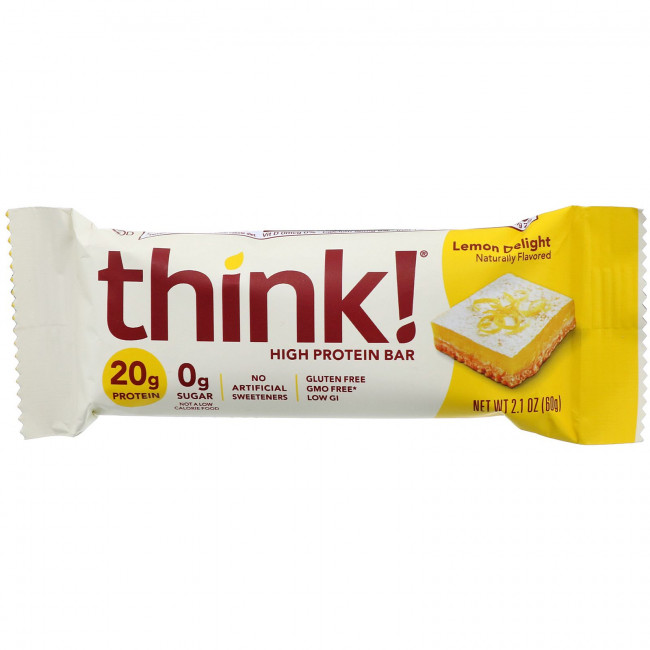Think !, Батончики с высоким содержанием белка и лимонным вкусом Lemon Delight, 5 батончиков, 2,1 унции (60 г) каждый Think !, Батончики с высоким содержанием белка и лимонным вкусом Lemon Delight, 5 батончиков, 2,1 унции (60 г) каждый