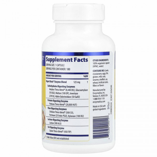 Enzymedica, Digest Basic, ферменты для пищеварительной системы, 180 капсул Enzymedica, Digest Basic, ферменты для пищеварительной системы, 180 капсул