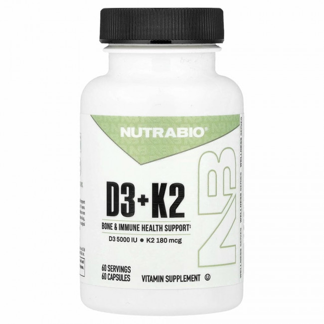 NutraBio Labs, D3 K2, 60 Veggie Capsules