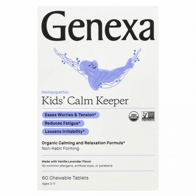 Genexa, Children's Calm Keeper, успокаивает и расслабляет, для детей от 3 лет, ваниль и лаванда, 60 жевательных таблеток Genexa, Children's Calm Keeper, успокаивает и расслабляет, для детей от 3 лет, ваниль и лаванда, 60 жевательных таблеток