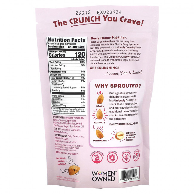 Daily Crunch, Смесь пророщенных орехов, вишня, 141 г (5 унций) Daily Crunch, Смесь пророщенных орехов, вишня, 141 г (5 унций)