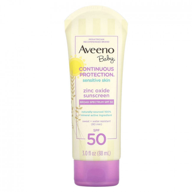 Aveeno, Для детей, солнцезащитное средство с оксидом цинка, SPF 50, 88 мл (3 жидк. Унции)