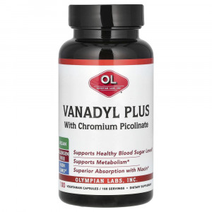 Olympian Labs, Vanadyl Plus с пиколинатом хрома, 100 вегетарианских капсул.
