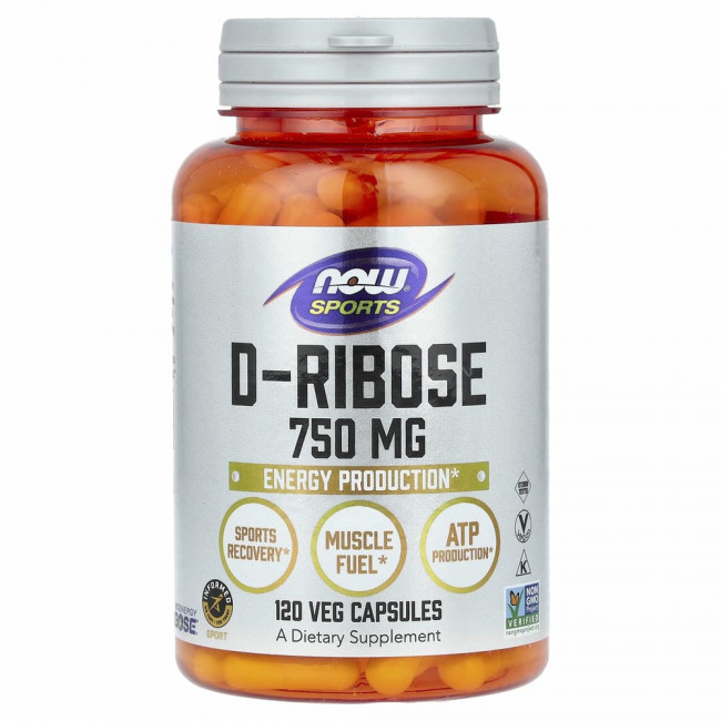 NOW Foods, Sports, D-рибоза, 750 мг, 120 растительных капсул