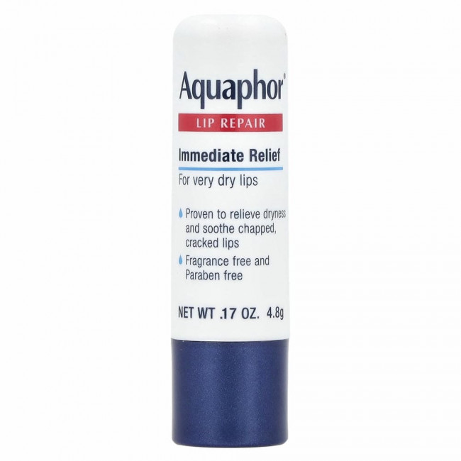 Aquaphor, Восстанавливающий бальзам для губ, помада, мгновенное восстановление, без запаха, 1 шт., 4,8 г (0,17 унции)