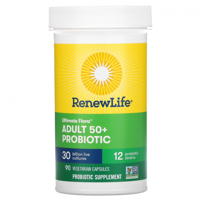 Renew Life, Ultimate Flora, пробиотик для взрослых старше 50 лет, 30 млрд КОЕ, 90 вегетарианских капсул Renew Life, Ultimate Flora, пробиотик для взрослых старше 50 лет, 30 млрд КОЕ, 90 вегетарианских капсул