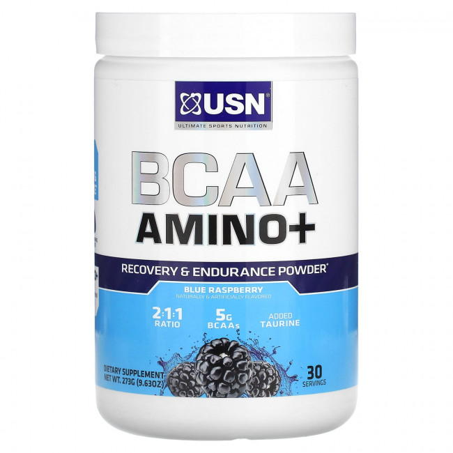USN, BCAA Amino +, порошок для восстановления и выносливости, голубая малина, 273 г (9,63 унции) USN, BCAA Amino +, порошок для восстановления и выносливости, голубая малина, 273 г (9,63 унции)