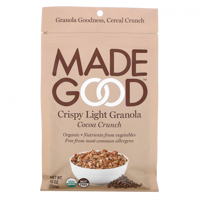 MadeGood, Crispy Light Granola, хрустящая корочка с какао, 284 г (10 унций) MadeGood, Crispy Light Granola, хрустящая корочка с какао, 284 г (10 унций)
