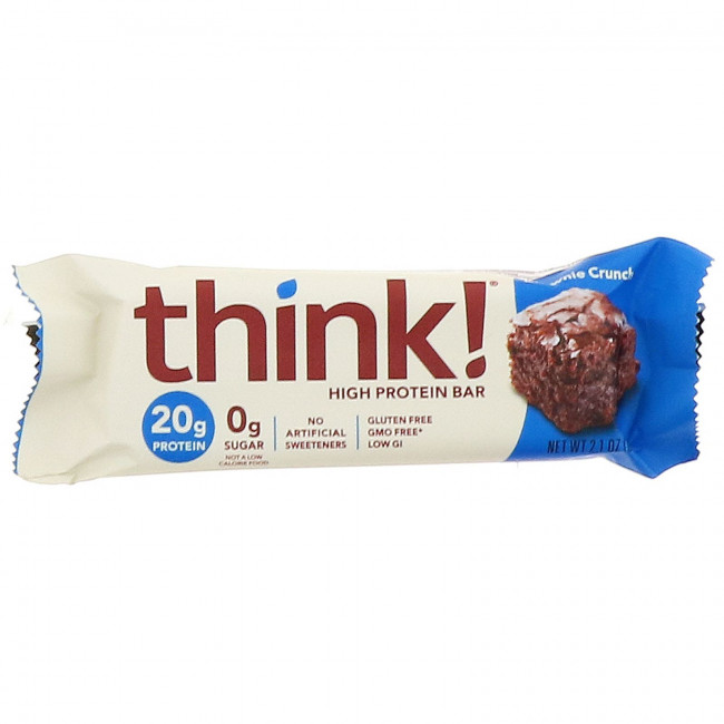 Think !, Батончики с высоким содержанием белка, хрустящий брауни, 10 батончиков, 60 г (2,1 унции) каждый Think !, Батончики с высоким содержанием белка, хрустящий брауни, 10 батончиков, 60 г (2,1 унции) каждый