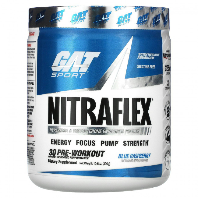 GAT, Sport, NITRAFLEX, голубая малина, 300 г (10,6 унции) GAT, Sport, NITRAFLEX, голубая малина, 300 г (10,6 унции)