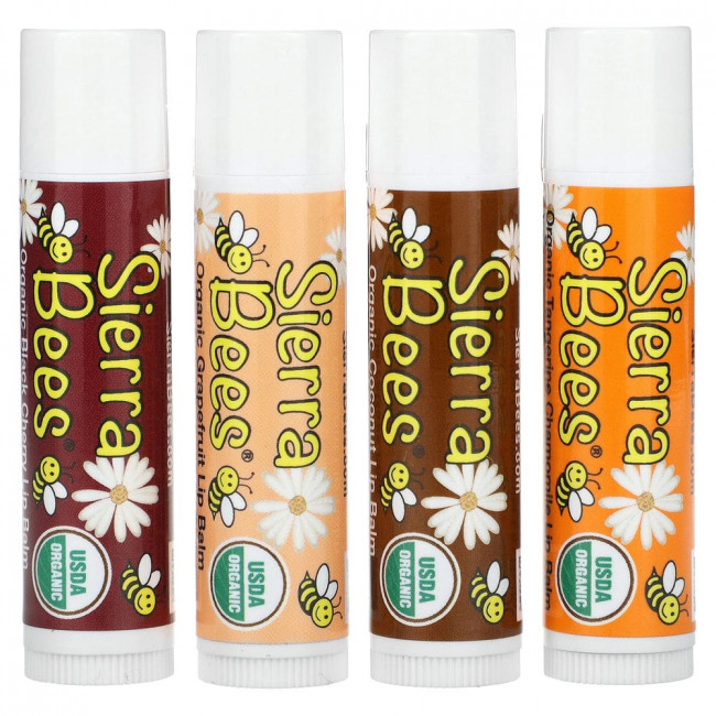Sierra Bees, набор органических бальзамов для губ, 4 штуки, вес: 4,25 г (0,15 унции) каждый Sierra Bees, набор органических бальзамов для губ, 4 штуки, вес: 4,25 г (0,15 унции) каждый