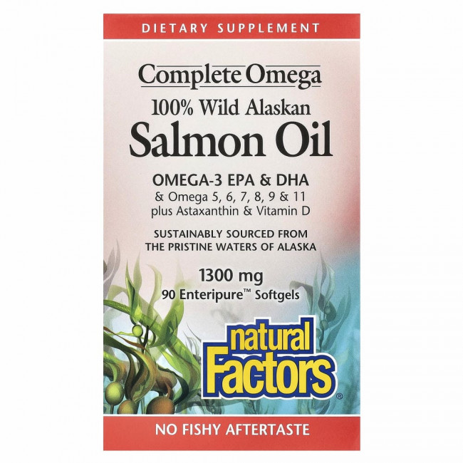 Natural Factors, 100% жир дикого аляскинского лосося, 1300 мг, 90 капсул Enteripure Natural Factors, 100% жир дикого аляскинского лосося, 1300 мг, 90 капсул Enteripure