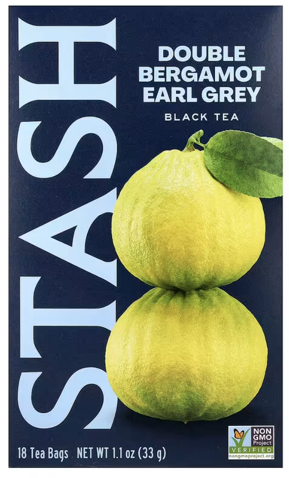 Stash Tea, Earl Grey, черный чай, двойной бергамот, 18 чайных пакетиков, 33 г (1,1 унции)