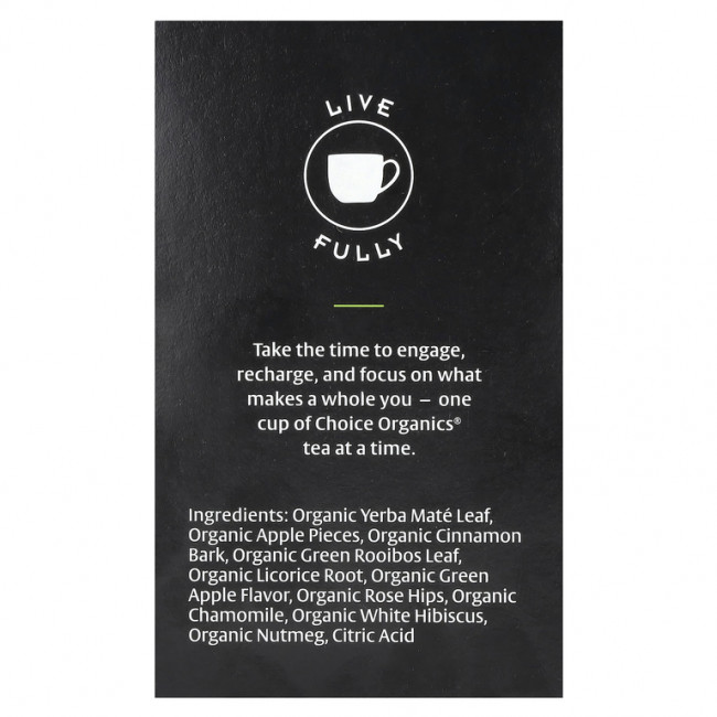 Choice Organic Teas, травяной йерба мате, яблочный мате, 16 чайных пакетиков, 36 г (1,27 унции) Choice Organic Teas, травяной йерба мате, яблочный мате, 16 чайных пакетиков, 36 г (1,27 унции)