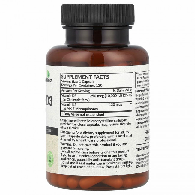 FutureBiotics, Витамин K2 + D3, с повышенной силой действия, 120 капсул