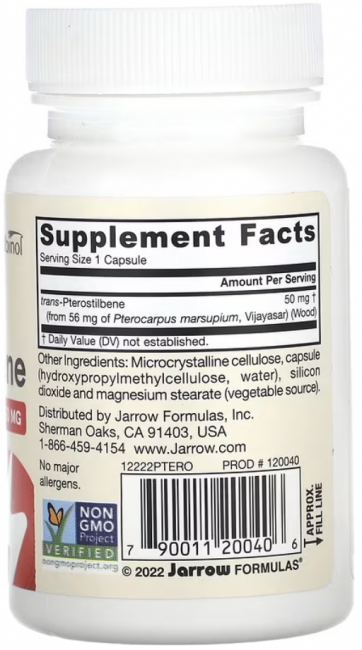 Jarrow Formulas, транс-птеростильбен, 50 мг, 60 растительных капсул