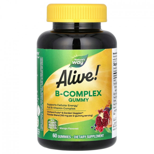 Nature's Way, Alive! комплекс витаминов группы B, со вкусом манго, 60 жевательных конфет Nature's Way, Alive! комплекс витаминов группы B, со вкусом манго, 60 жевательных конфет