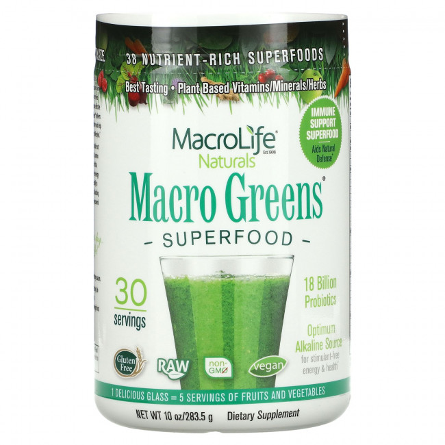 Macrolife Naturals, Macro Greens, суперфуды, 283,5 г (10 унций) Macrolife Naturals, Macro Greens, суперфуды, 283,5 г (10 унций)