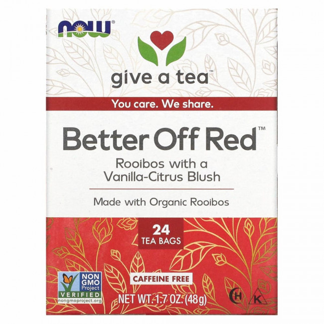 NOW Foods, Real Tea, Better Off Red, без кофеина, 24 чайных пакетика, 48 г (1,7 унции) NOW Foods, Real Tea, Better Off Red, без кофеина, 24 чайных пакетика, 48 г (1,7 унции)
