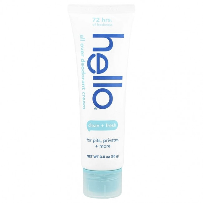 Hello, Крем-дезодорант для всего тела, Clean + Fresh, 85 г (3 унции) Hello, Крем-дезодорант для всего тела, Clean + Fresh, 85 г (3 унции)