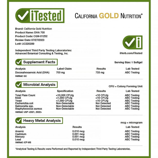 California Gold Nutrition, DHA 700, рыбий жир фармацевтической степени чистоты, 1000 мг, 30 рыбно-желатиновых капсул