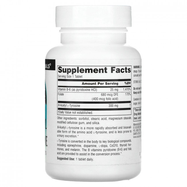 Source Naturals, N-ацетил L-тирозин, 300 мг, 120 таблеток Source Naturals, N-ацетил L-тирозин, 300 мг, 120 таблеток