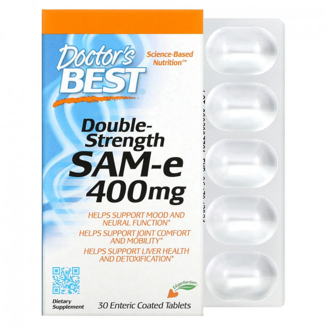 Doctor's Best, SAM-e, двойная сила, 400 мг, 30 таблеток, покрытых кишечнорастворимой оболочкой Doctor's Best, SAM-e, двойная сила, 400 мг, 30 таблеток, покрытых кишечнорастворимой оболочкой