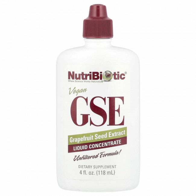 NutriBiotic, веганский экстракт семян грейпфрута GSE, жидкий концентрат, 118 мл (4 жидк. унции) NutriBiotic, веганский экстракт семян грейпфрута GSE, жидкий концентрат, 118 мл (4 жидк. унции)