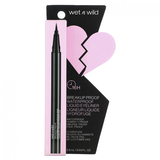 Wet n Wild, Breakup Proof, водостойкая жидкая подводка для глаз, насыщенный черный, 0,9 мл (0,03 жидк. унции)